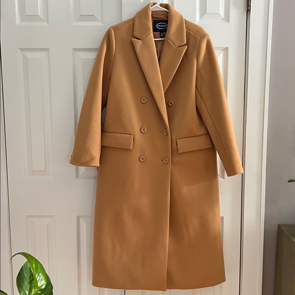 Scoop Camel Double Breasted Long Tailored Coat - Size M - NWT - Picture 2 of 16